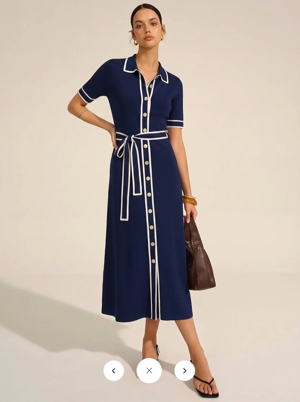 NWT Commense Contrast Trim Belted Short Sleeve Knit Dress Sz XS